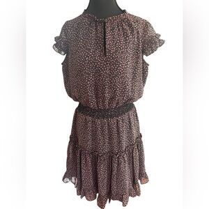 Rebecca Minkoff Black with Pink Floral Ruffled Elastic Waist Mini Dress Size S